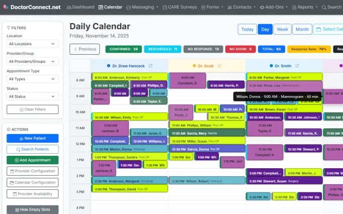 The DoctorConnect calendar (sample data)